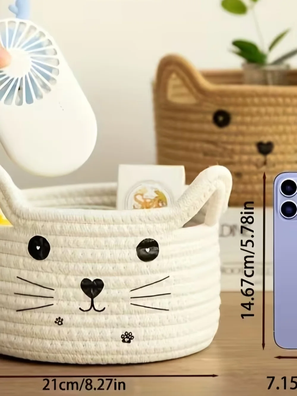 Cat Face Pet Basket-Woven Coffee Brown